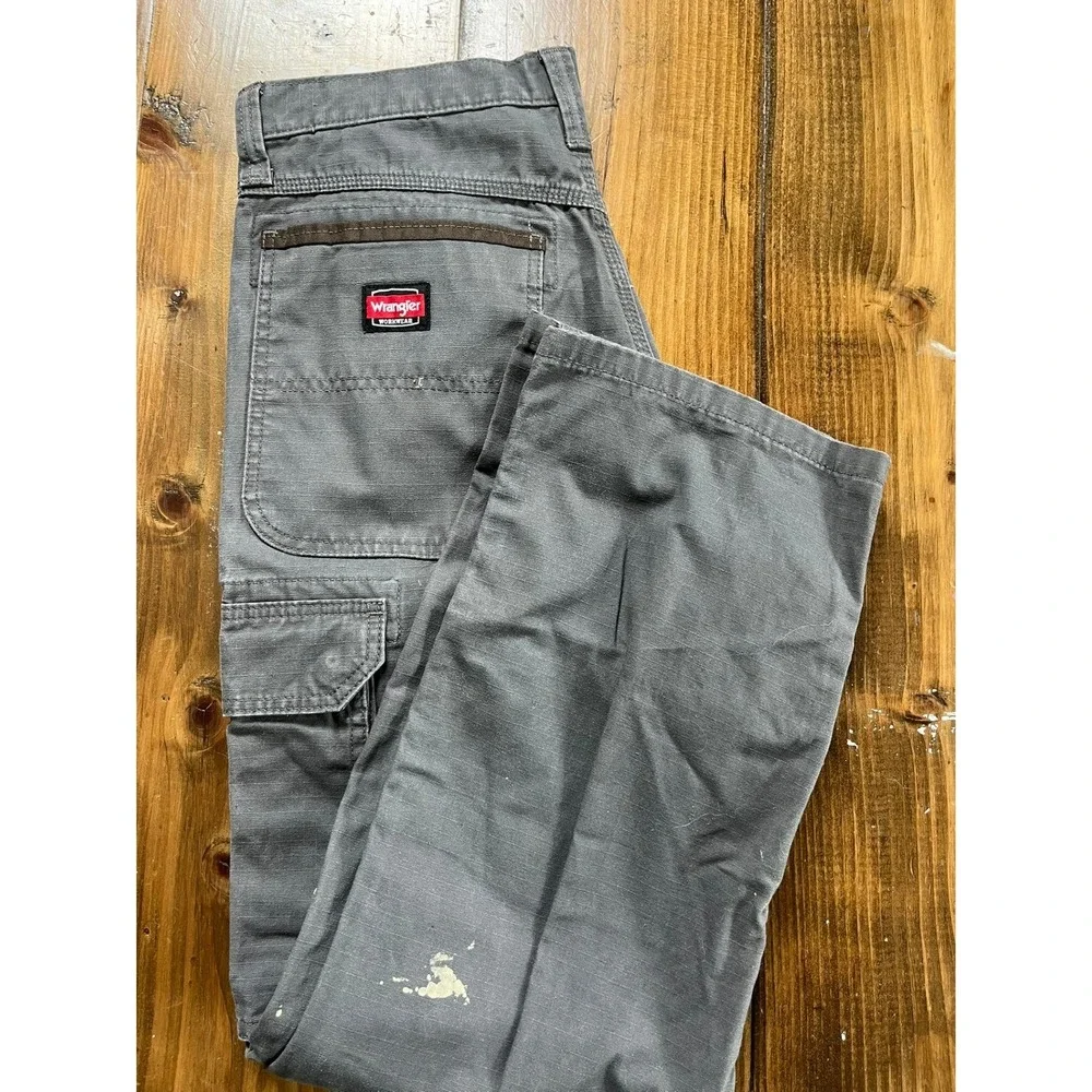 Wrangler Workwear Mens Grey Ripstop Cargo Pants 32x30 10WMWR1GR Paint Splatter